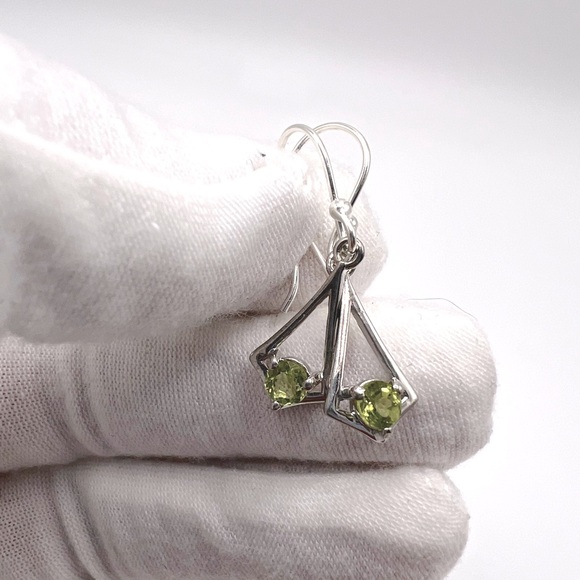 Genuine Peridot .925 Sterling Silver Earrings - Picture 3 of 11